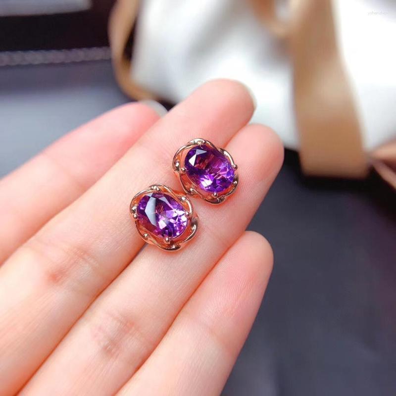 Stud Earrings Arrival Natural Real Amethyst Earring And 925 Sterling Silver