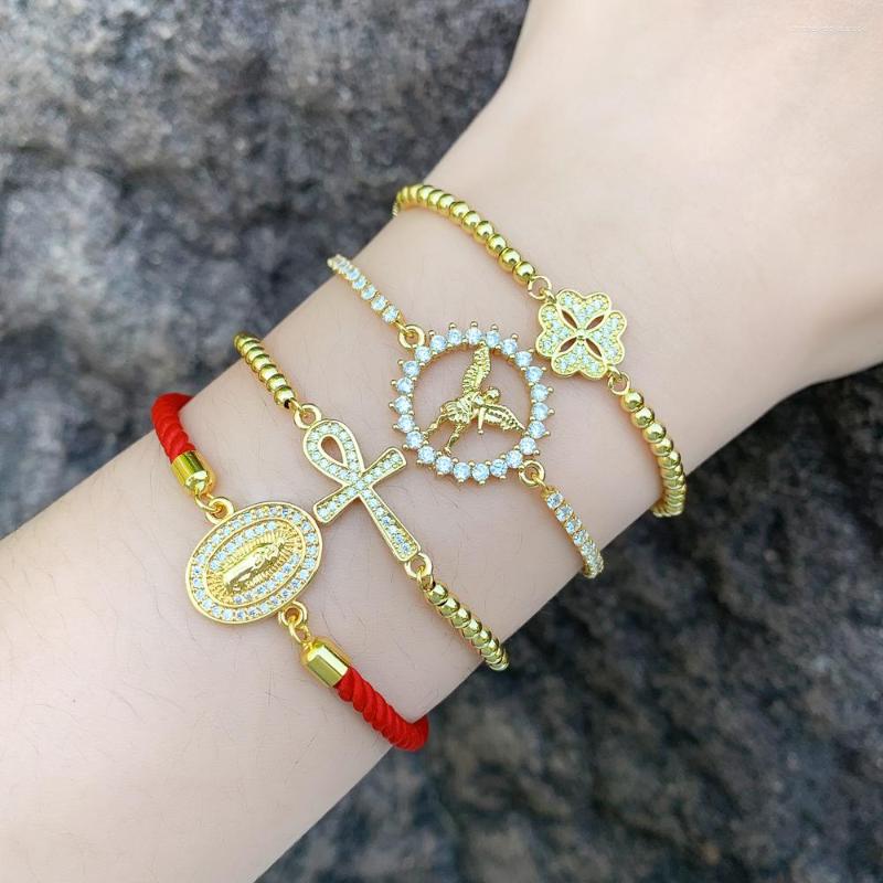 Charm Bracelets FLOLA Copper Zircon St Michael Necklaces For Women Red Rope Chain Virgin Mary Gold Plated Protection Jewelry Brtc12
Charm Bracelets FLOLA Copper Zircon St Michael Necklaces For Women Red Rope Chain Virgin Mary Gold Plated Protection Jewelry Brtc12