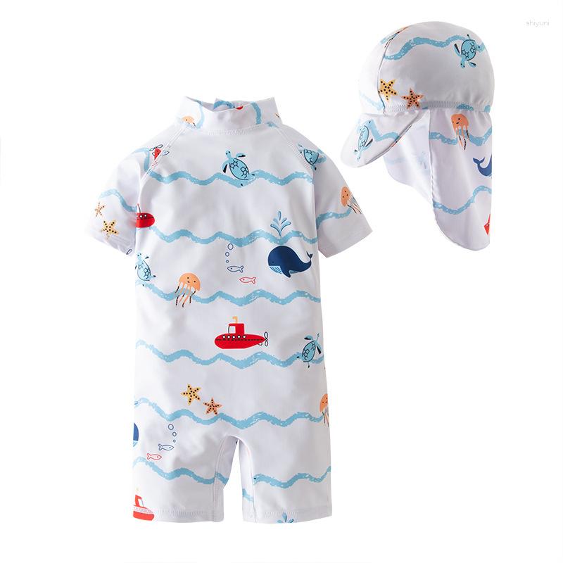Women's Swimwear Boys One-pieces Suits White Short Sleeve Ocean World Children's Summer Swimsuit With Hat Boy Swimming Suit
Women's Swimwear Boys One-pieces Suits White Short Sleeve Ocean World Children's Summer Swimsuit With Hat Boy Swimming Suit