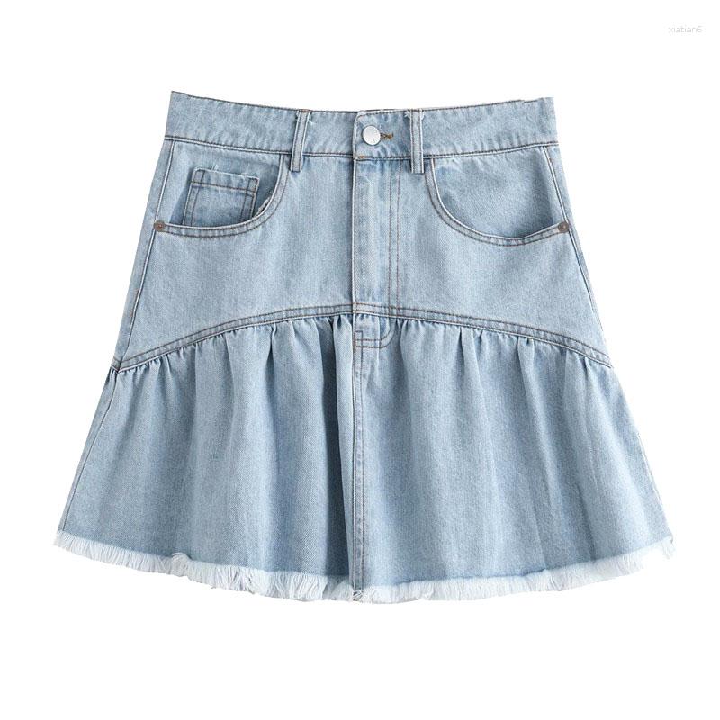 Skirts Pleated Washed Blue Denim Skirt Sweet Fashion Wear Fringed Patchwork Mini Retro High Waist College Style Girl, Picture shown
Skirts Pleated Washed Blue Denim Skirt Sweet Fashion Wear Fringed Patchwork Mini Retro High Waist College Style Girl, Picture shown
