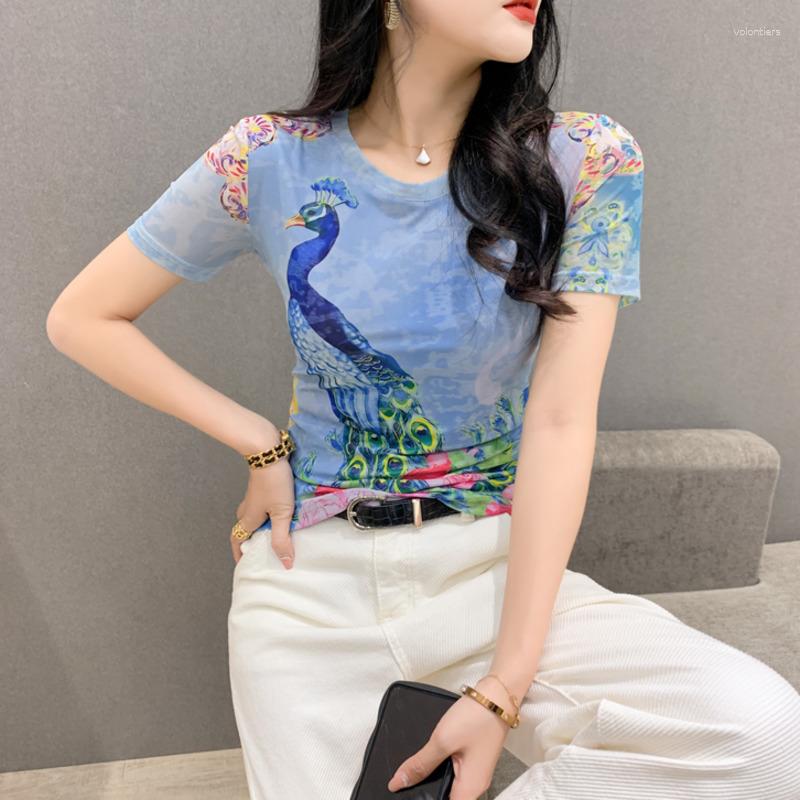 Women' T Shirts #6303 Mesh Shirt Women Peacock Printed Short Sleeve O-neck Vintage Tight Tshirt Female Summer Woman Sexy, Light blue
Women' T Shirts #6303 Mesh Shirt Women Peacock Printed Short Sleeve O-neck Vintage Tight Tshirt Female Summer Woman Sexy, Light blue