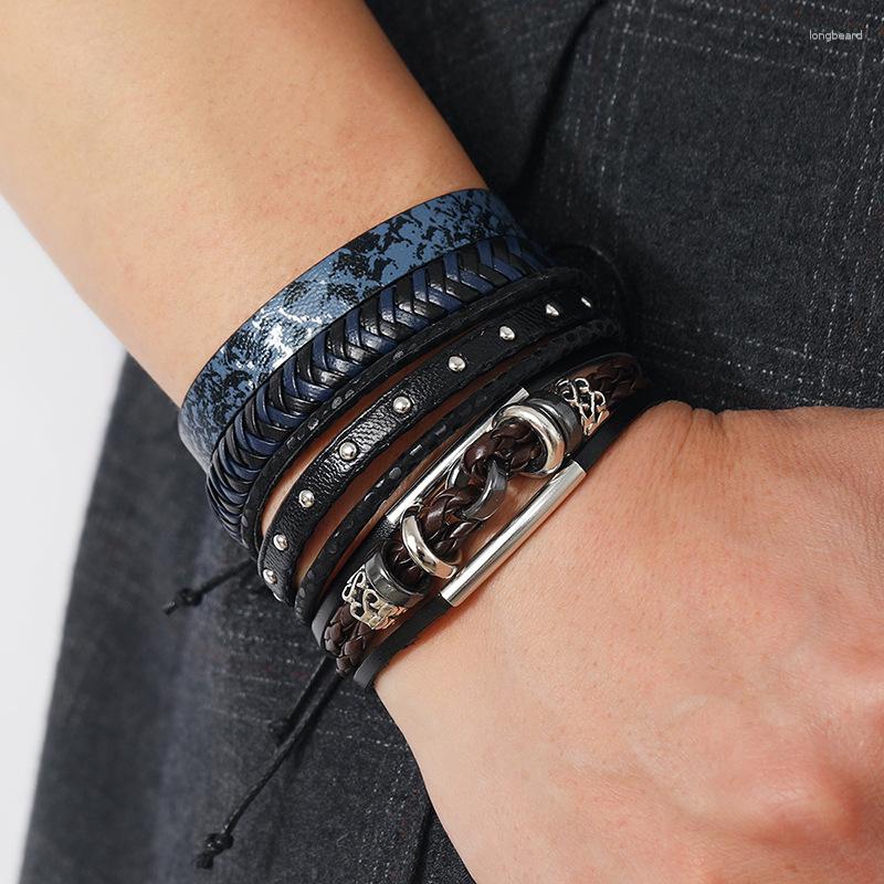 Charm Bracelets Trendy Four-piece Fashion Woven Multi-layer Blue Leather Men Bracelet Punk Wind Jewelry Accessories Gifts
Charm Bracelets Trendy Four-piece Fashion Woven Multi-layer Blue Leather Men Bracelet Punk Wind Jewelry Accessories Gifts