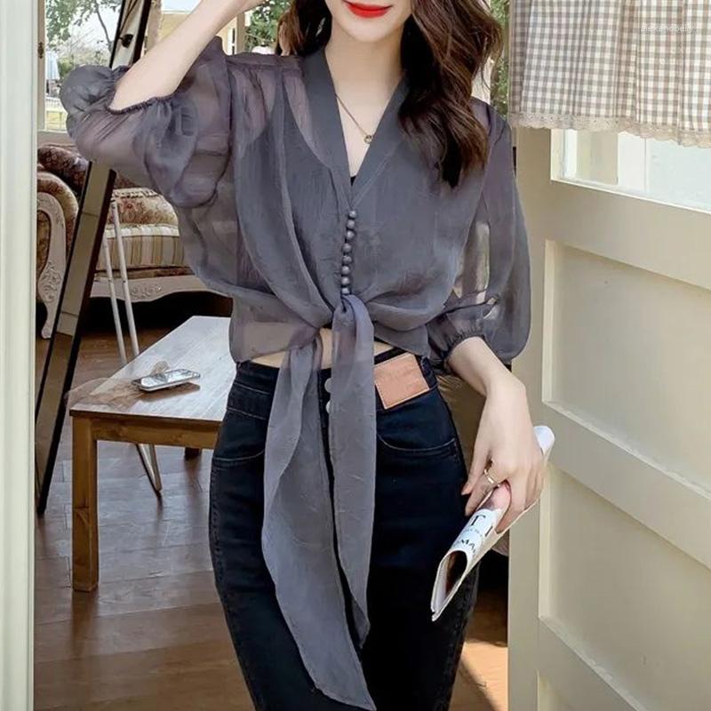 Women' Blouses 2023 Summer Fashionable Buttons Solid Color V-neck 3/4 Sleeve Shirts Ladies Fashion Lacing Loose Blouse Women Clothing Tops, Dark grey
Women' Blouses 2023 Summer Fashionable Buttons Solid Color V-neck 3/4 Sleeve Shirts Ladies Fashion Lacing Loose Blouse Women Clothing Tops, Dark grey