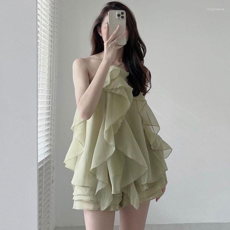 Casual Dresses Boho Dress Vintage Hanging Neck Layer Ruffle Sleeveless Sling Short Sexy Green Chiffon Robe Vestidos Mujer Korean 
Casual Dresses Boho Dress Vintage Hanging Neck Layer Ruffle Sleeveless Sling Short Sexy Green Chiffon Robe Vestidos Mujer Korean