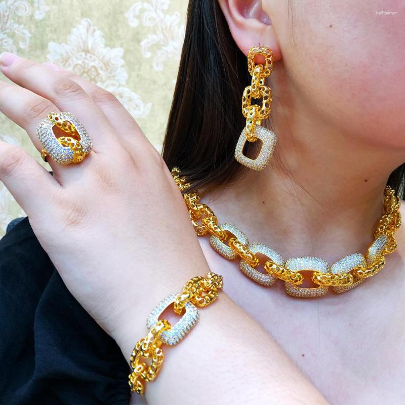Necklace Earrings Set Soramoore Luxury 4PCS Chain Bracelet Ring Jewelry For Women Wedding African Nigerian Party, Picture shown
Necklace Earrings Set Soramoore Luxury 4PCS Chain Bracelet Ring Jewelry For Women Wedding African Nigerian Party, Picture shown