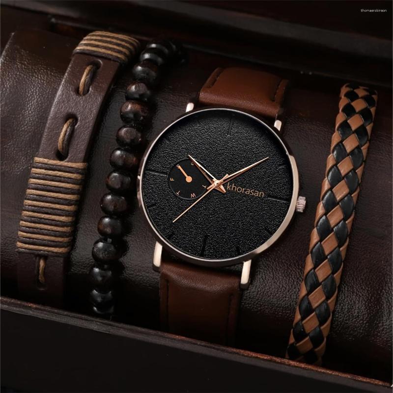 Wristwatches 4pcs/Set Men's Business Quartz Fashion Leather Strap Watch And Bracelets Set 4 Colors Available, Red
Wristwatches 4pcs/Set Men's Business Quartz Fashion Leather Strap Watch And Bracelets Set 4 Colors Available, Red