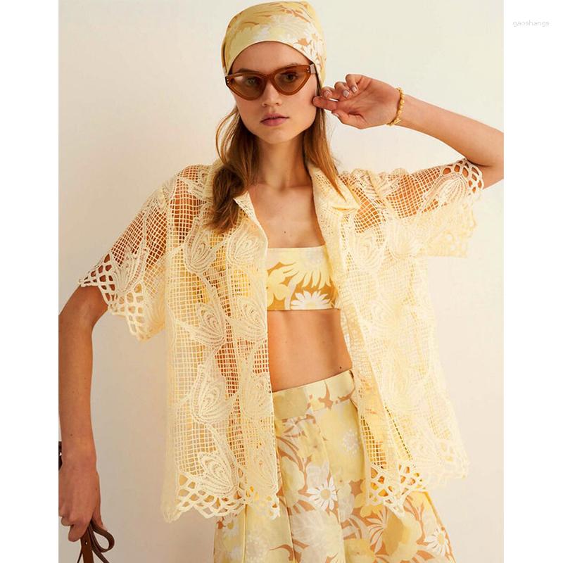 Women's Blouses Women Hollow Out Souble Flower Lace Embroidery Short Sleeve Casual Cardigan Blouse Top, Yellow
Women's Blouses Women Hollow Out Souble Flower Lace Embroidery Short Sleeve Casual Cardigan Blouse Top, Yellow