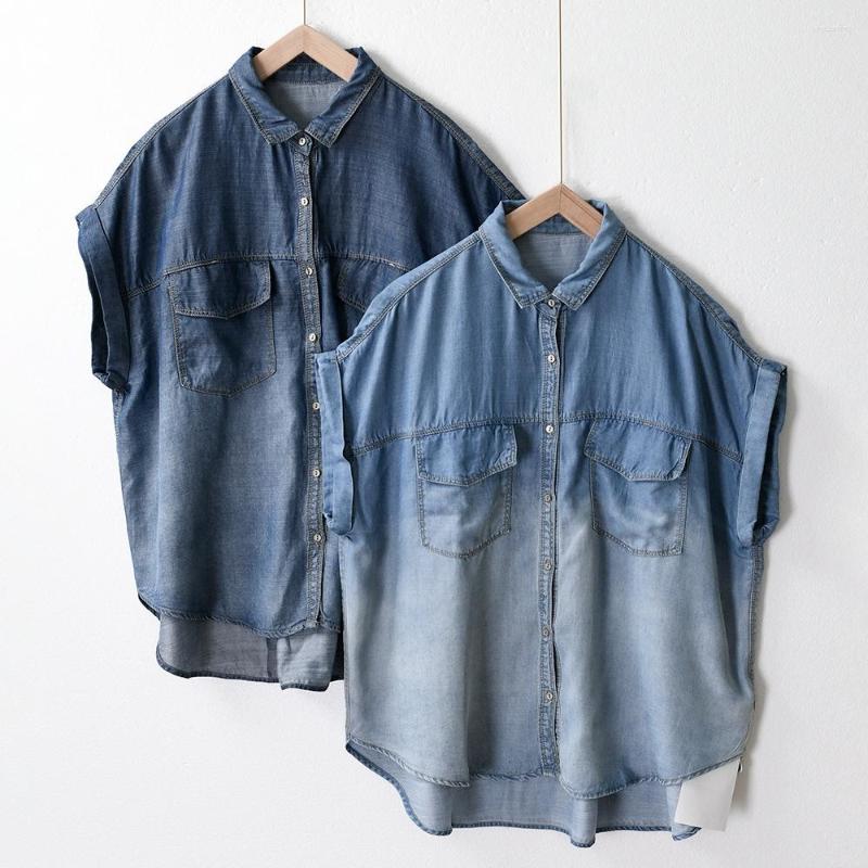 Women's Blouses Female Summer Denim Sleeveless Loose Fit Shirt Vintage Retro Office Lady Stylish Street Distriessed Luxury Gradient Blue Top
Women's Blouses Female Summer Denim Sleeveless Loose Fit Shirt Vintage Retro Office Lady Stylish Street Distriessed Luxury Gradient Blue Top