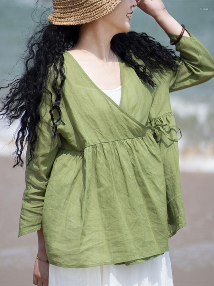 Women's Blouses 2023 Summer Autumn Loose Drawstring Ramie Sunscreen Shirt Women Retro Simple Casual V-Neck Three Quarter Sleeve Tops Blouse, Green
Women's Blouses 2023 Summer Autumn Loose Drawstring Ramie Sunscreen Shirt Women Retro Simple Casual V-Neck Three Quarter Sleeve Tops Blouse, Green