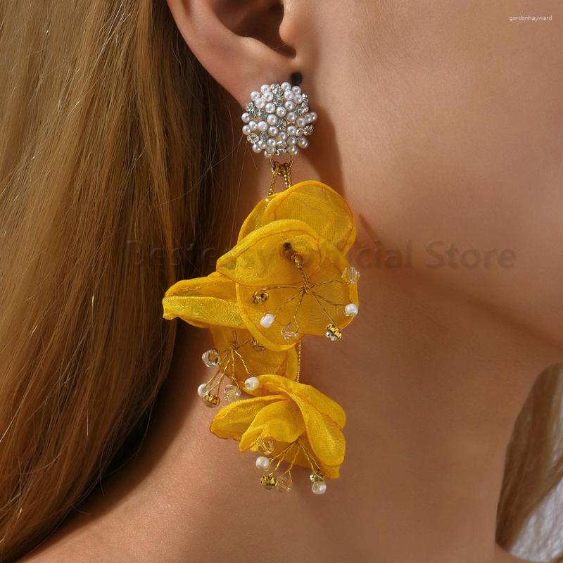

Dangle Earrings Simulated Pearl For Women Cute Flower Petal Cotton Yarn Tassel Long Pendientes Fashion Fairy Party Jewelry Accessories