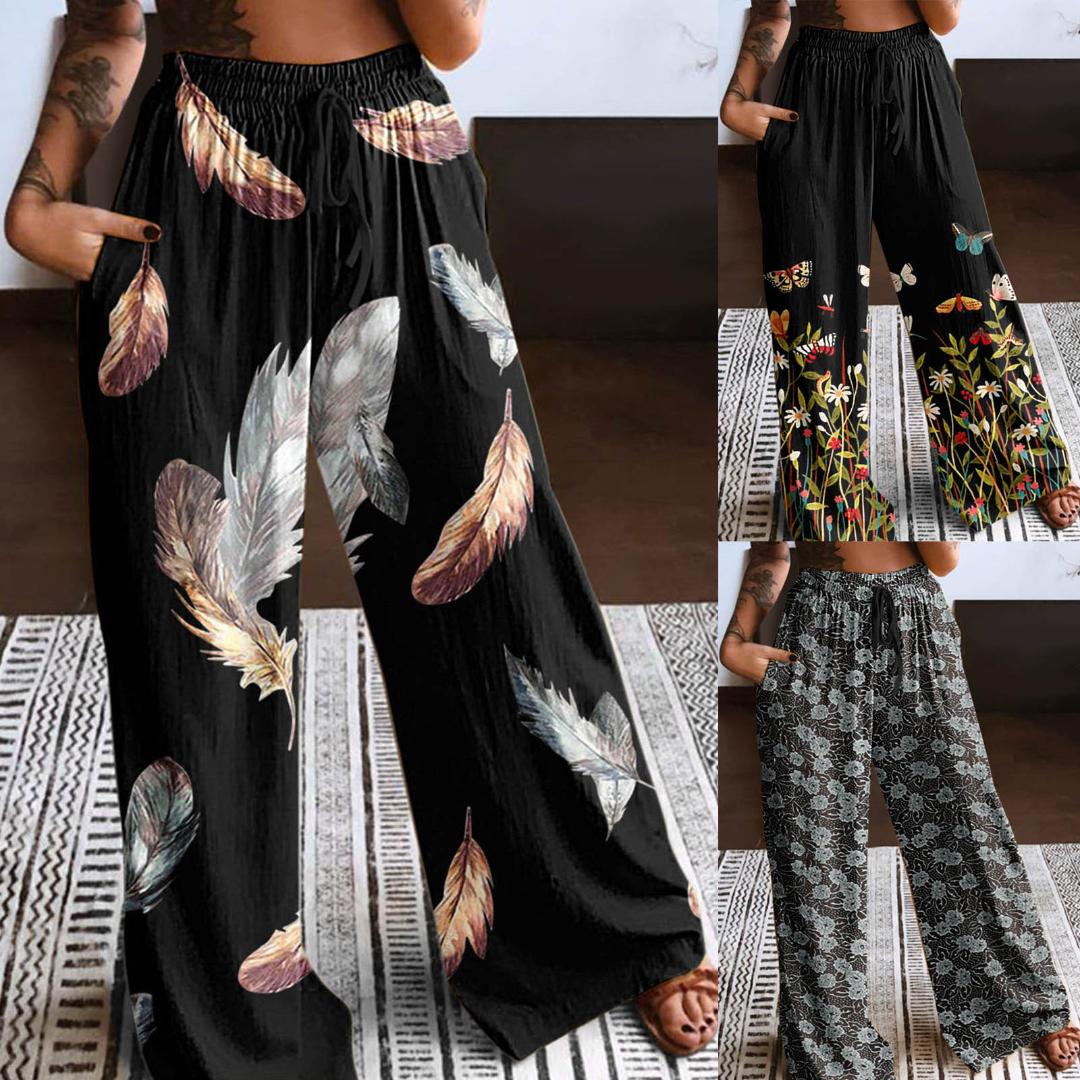 Autumn Wide Leg Long Pants Women Elastic High Waist Loose Pockets Trousers Feather Flower Print Pantalones Boho Beach, Green
Autumn Wide Leg Long Pants Women Elastic High Waist Loose Pockets Trousers Feather Flower Print Pantalones Boho Beach, Green