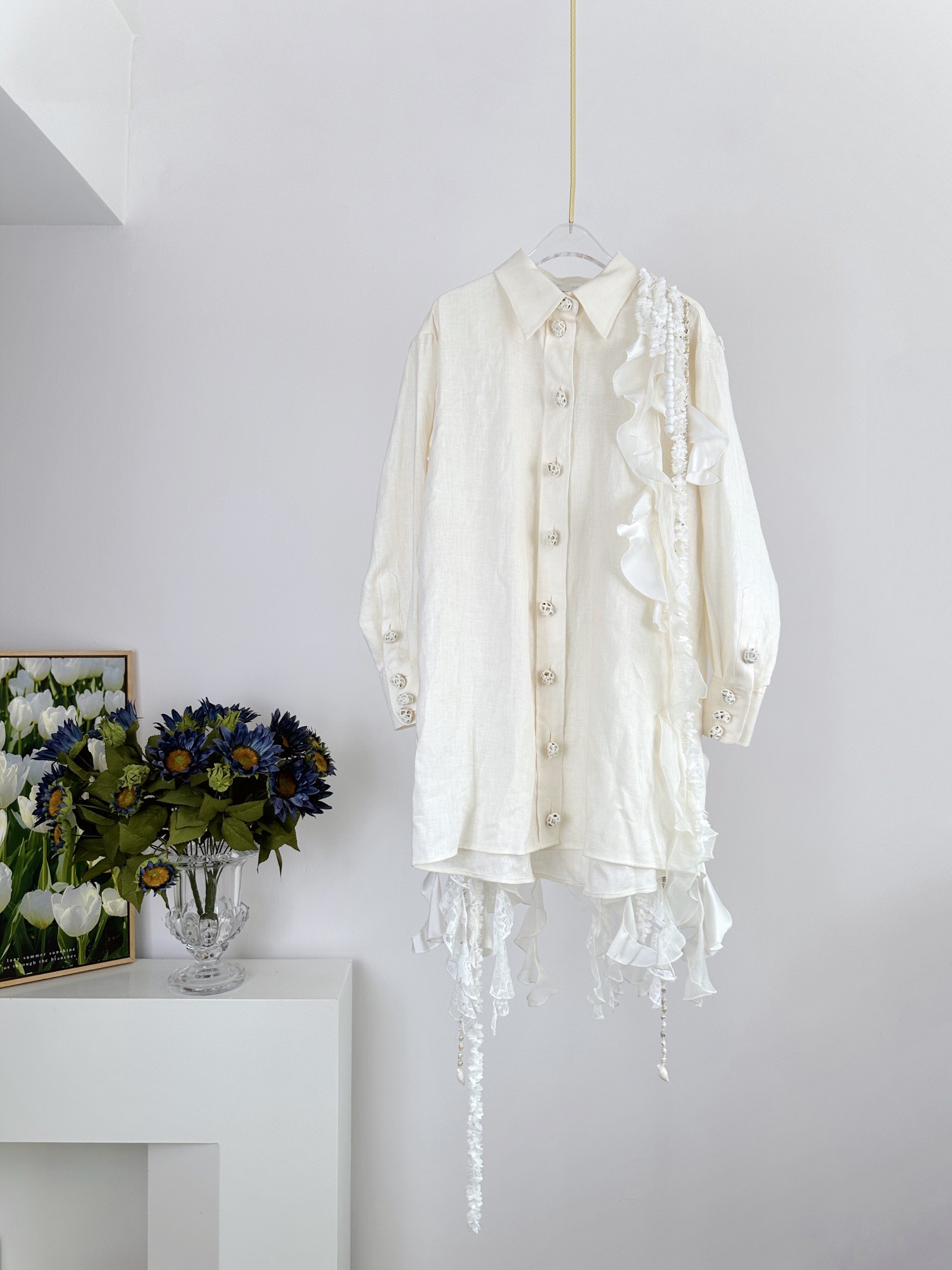 Basic & Casual Designer shirt dress Spring/Summer 2023 new linen lace tassel shirt dress, Ivory
Basic & Casual Designer shirt dress Spring/Summer 2023 new linen lace tassel shirt dress, Ivory