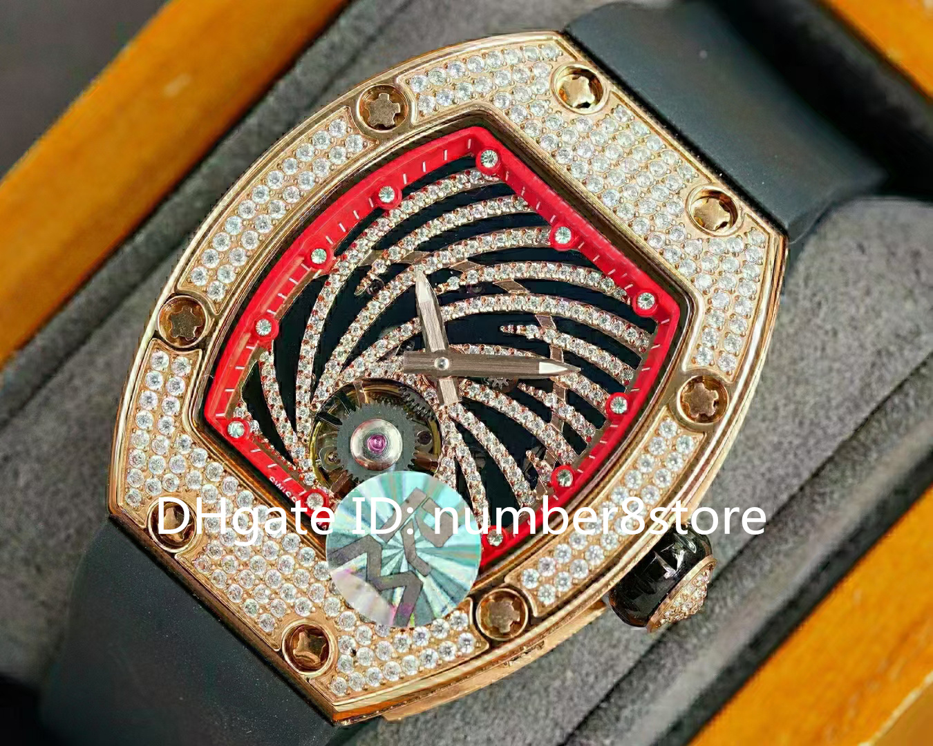 New RM51-02 Diamond women watches Rotating diamond Tourbillon Automatic Ladies watch 18K Rose Gold Case Sapphire Crystal Water Resistant Wristwatch 8 color options
New RM51-02 Diamond women watches Rotating diamond Tourbillon Automatic Ladies watch 18K Rose Gold Case Sapphire Crystal Water Resistant Wristwatch 8 color options