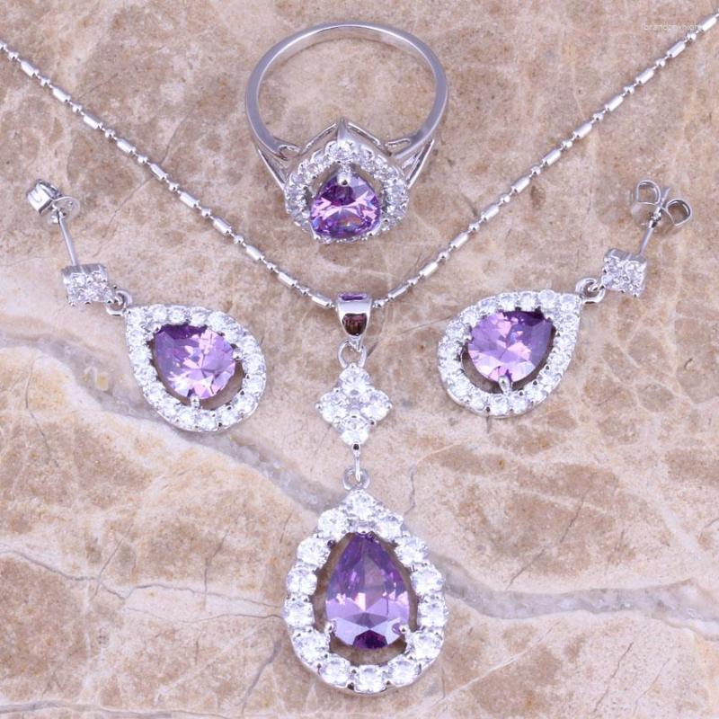 Necklace Earrings Set Purple Cubic Zirconia White CZ Silver Plated Pendant Ring Size 5 / 6 7 8 9 10 11 12 S0839, Picture shown
Necklace Earrings Set Purple Cubic Zirconia White CZ Silver Plated Pendant Ring Size 5 / 6 7 8 9 10 11 12 S0839, Picture shown