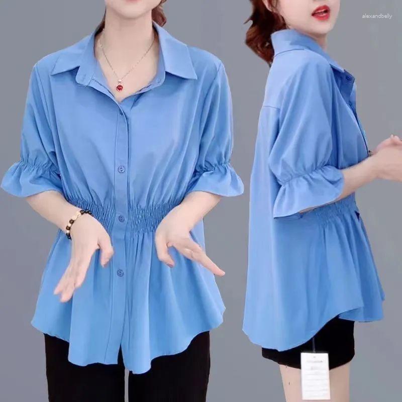 Women's Blouses 2023 Summer Fashion Slim Casual Short Sleeve Thin Elastic Waist Single Breasted Loose Chiffon Shirt Women's Trend, Blue
Women's Blouses 2023 Summer Fashion Slim Casual Short Sleeve Thin Elastic Waist Single Breasted Loose Chiffon Shirt Women's Trend, Blue