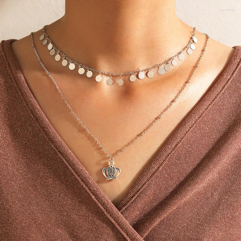 Pendant Necklaces INS Fashion Crown Neckalce Bohemian Tassel Silver Color Wafer Multi-layer Chain Jewelry For Women Collar 17470
Pendant Necklaces INS Fashion Crown Neckalce Bohemian Tassel Silver Color Wafer Multi-layer Chain Jewelry For Women Collar 17470