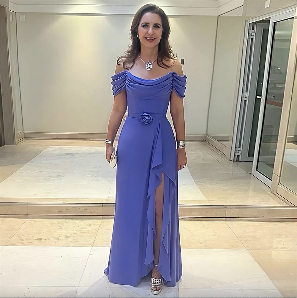 Lavender Side Split Mother Of The Bride Dresses Pleated Wedding Guest Dress Off The Shoulder Neckline Chiffon A line Evening Gowns
Lavender Side Split Mother Of The Bride Dresses Pleated Wedding Guest Dress Off The Shoulder Neckline Chiffon A line Evening Gowns