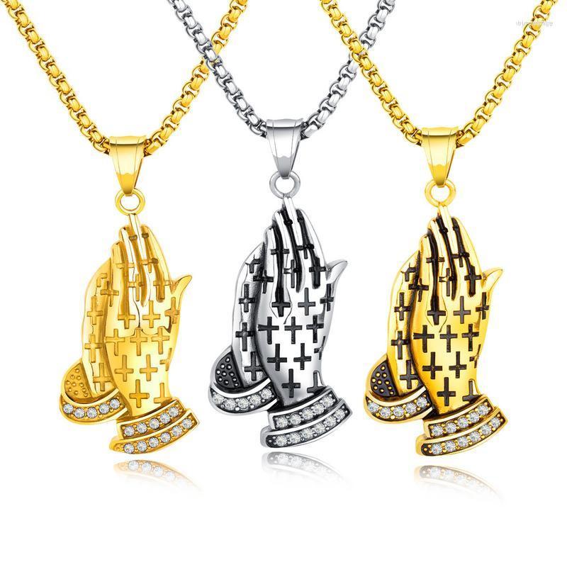 Pendant Necklaces Prayer Hand Bible Cross Necklace CZ Stone Paved Gold Color 316L Stainless Steel Men Religion Jewelry
Pendant Necklaces Prayer Hand Bible Cross Necklace CZ Stone Paved Gold Color 316L Stainless Steel Men Religion Jewelry