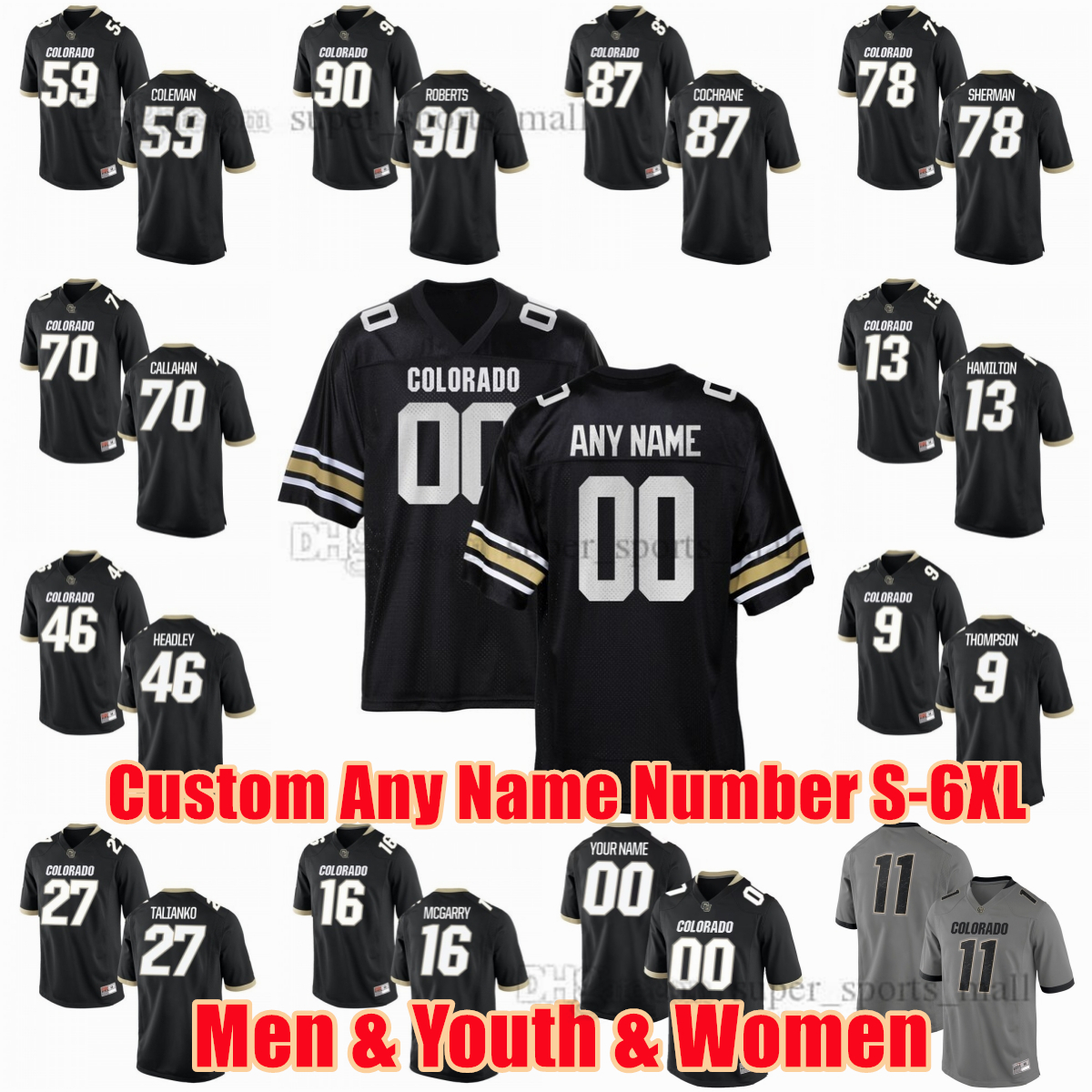 NCAA S-6XL Colorado Buffaloes College Football Jerseys Tedric Thompson Shamar Hamilton Tyler McGarry Travis Talianko Grzesiek Headley Lang Any Name Number Jersey, Women (size s-xl)
NCAA S-6XL Colorado Buffaloes College Football Jerseys Tedric Thompson Shamar Hamilton Tyler McGarry Travis Talianko Grzesiek Headley Lang Any Name Number Jersey, Women (size s-xl)