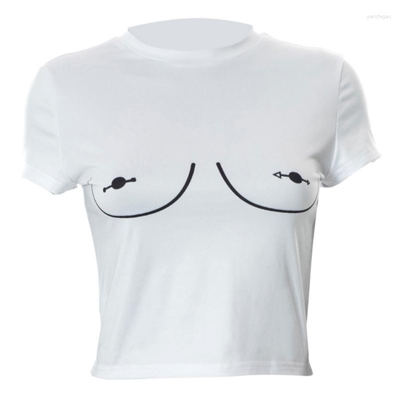 Women's T Shirts Women Short Sleeve O-Neck Crop Top Funny Chest Nipple Rings Graphic T-Shirt, White
Women's T Shirts Women Short Sleeve O-Neck Crop Top Funny Chest Nipple Rings Graphic T-Shirt, White