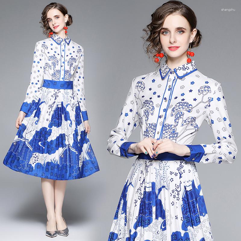Casual Dresses 2023 Retro Style Small Fashion Print Mid-Length A-Line Waist Slim Pleated Slim-Fit Lapel Elegant Dress, Blue
Casual Dresses 2023 Retro Style Small Fashion Print Mid-Length A-Line Waist Slim Pleated Slim-Fit Lapel Elegant Dress, Blue