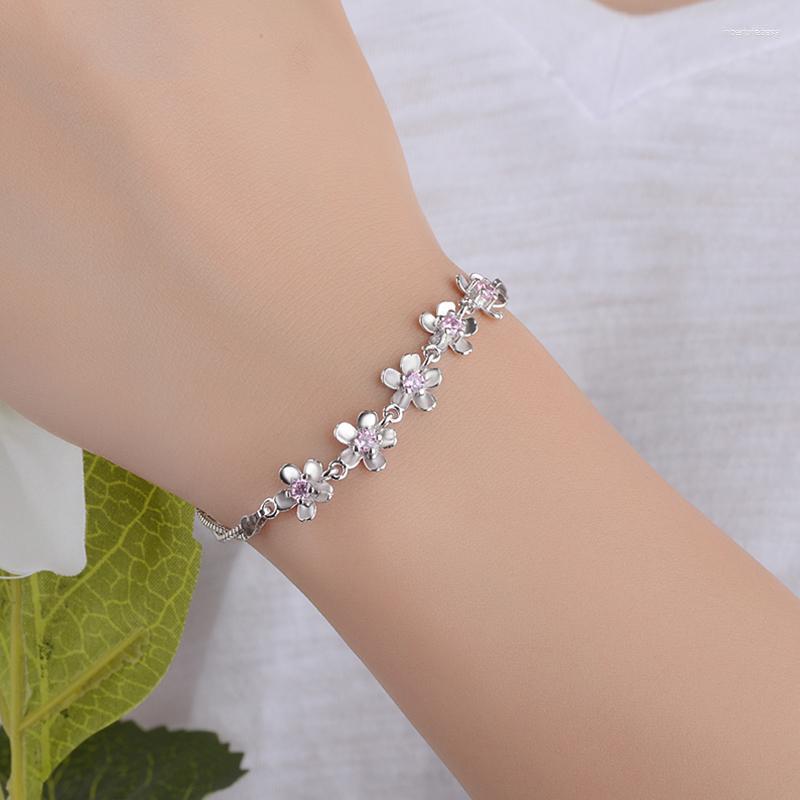 Link Bracelets Cute Flower Pink Zirconia Charm Box Chain Bangles Lovely Fashion Party Jewelry Gifts For Women Girls
Link Bracelets Cute Flower Pink Zirconia Charm Box Chain Bangles Lovely Fashion Party Jewelry Gifts For Women Girls