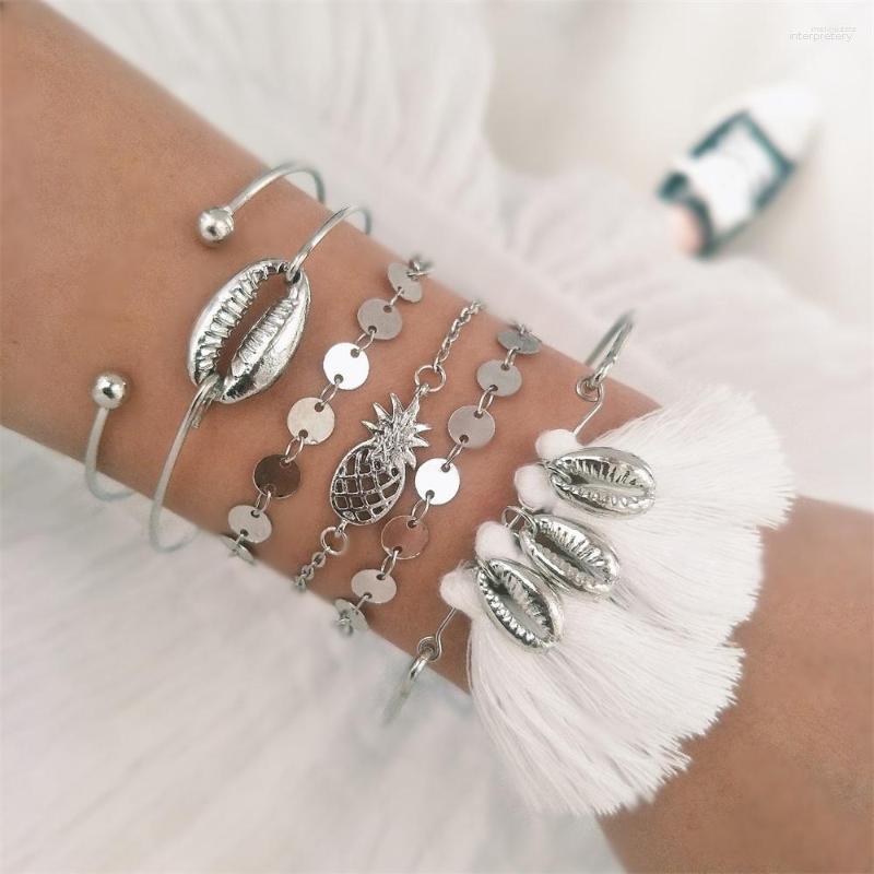 Link Bracelets 5 Pcs/Set Ladies Fashion Shell Pineapple Chain Silver Color Bracelet Set Bohemian Charm Beach Party Jewelry
Link Bracelets 5 Pcs/Set Ladies Fashion Shell Pineapple Chain Silver Color Bracelet Set Bohemian Charm Beach Party Jewelry