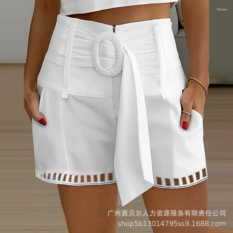 Women' Shorts High Waist Belted Pocket Design Women Hollow Out Lace Solid Color Spring Summer Pants, Light blue
Women' Shorts High Waist Belted Pocket Design Women Hollow Out Lace Solid Color Spring Summer Pants, Light blue