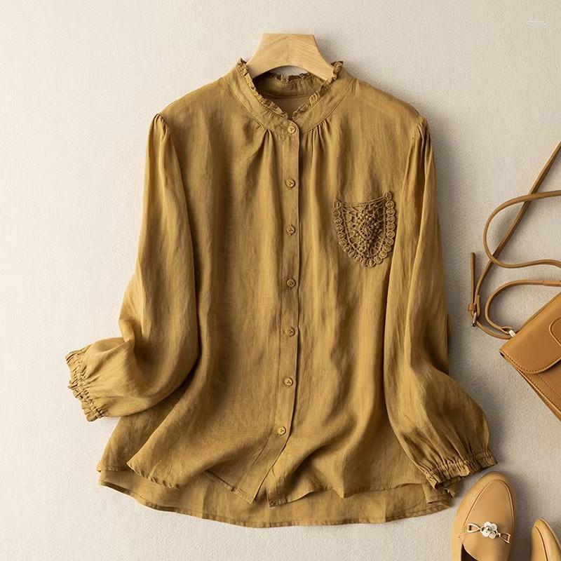 Women's Blouses Cotton Linen Ramie Shirt Women's Retro Tops Loose Long Sleeve Blouse 2023 Spring, Yellow
Women's Blouses Cotton Linen Ramie Shirt Women's Retro Tops Loose Long Sleeve Blouse 2023 Spring, Yellow
