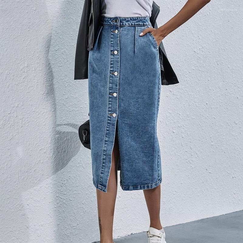 Skirts Europe And America Single Breasted Knee Length Denim Skirt Women Streetwear Casual Pocket High Waist Straight Jeans, Blue
Skirts Europe And America Single Breasted Knee Length Denim Skirt Women Streetwear Casual Pocket High Waist Straight Jeans, Blue
