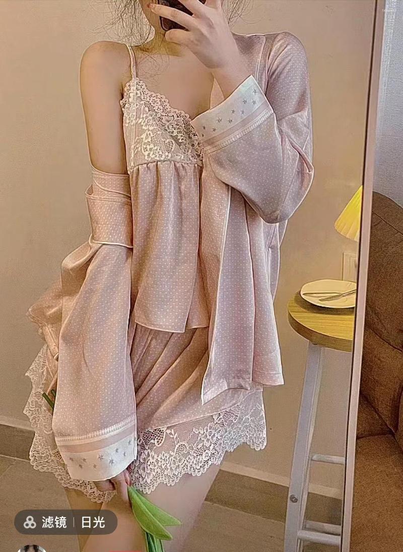 Women's Sleepwear Ice Silk Pajamas Women Long Sleeve Lace Shorts Comfortable Household Condole Set Nightgown Nightdress, Pink
Women's Sleepwear Ice Silk Pajamas Women Long Sleeve Lace Shorts Comfortable Household Condole Set Nightgown Nightdress, Pink
