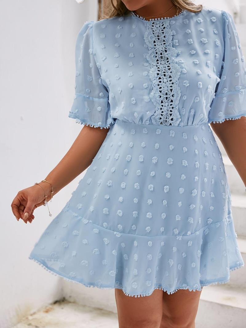 Plus Size Dresses Cut Out Swiss Dot Short Sleeve Midi Dress Women's Elegant Ruffle Hem, Blue
Plus Size Dresses Cut Out Swiss Dot Short Sleeve Midi Dress Women's Elegant Ruffle Hem, Blue