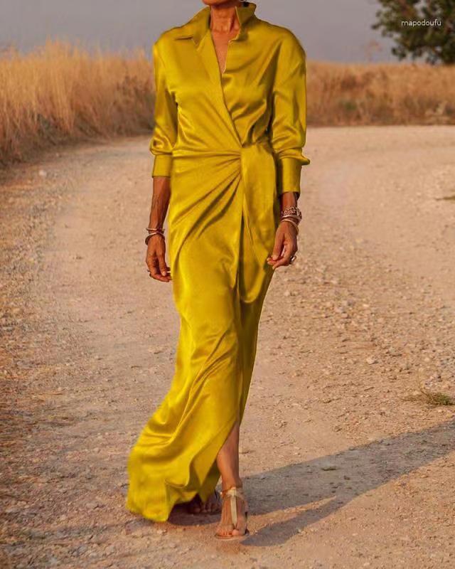 Casual Dresses Ladies Dress Superior Quality Summer Ankle Length V Neck Solid Color Long Sleeve Vestidos Drop SFMDL0365, Golden
Casual Dresses Ladies Dress Superior Quality Summer Ankle Length V Neck Solid Color Long Sleeve Vestidos Drop SFMDL0365, Golden