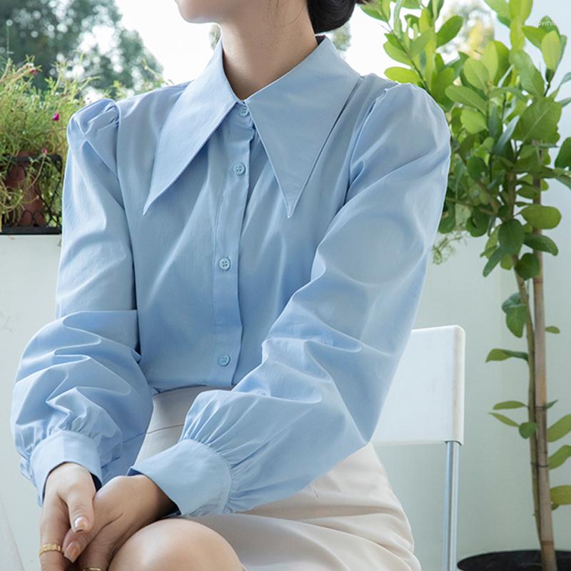Women' Blouses Spring Chic Turn Down Collar Women Blouse 2023 Vintage Women' Shirts Office Tops Elegant Puff Long Sleeve White Shirt, Blue 
Women' Blouses Spring Chic Turn Down Collar Women Blouse 2023 Vintage Women' Shirts Office Tops Elegant Puff Long Sleeve White Shirt, Blue