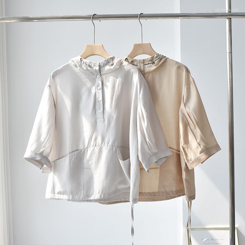 Women' Blouses Women' Sunscreen Shirt Hooded Loose Casual Drawstring Beading Chain Half Sleeve Thin Female Solid Color Blouse, Light coffee
Women' Blouses Women' Sunscreen Shirt Hooded Loose Casual Drawstring Beading Chain Half Sleeve Thin Female Solid Color Blouse, Light coffee