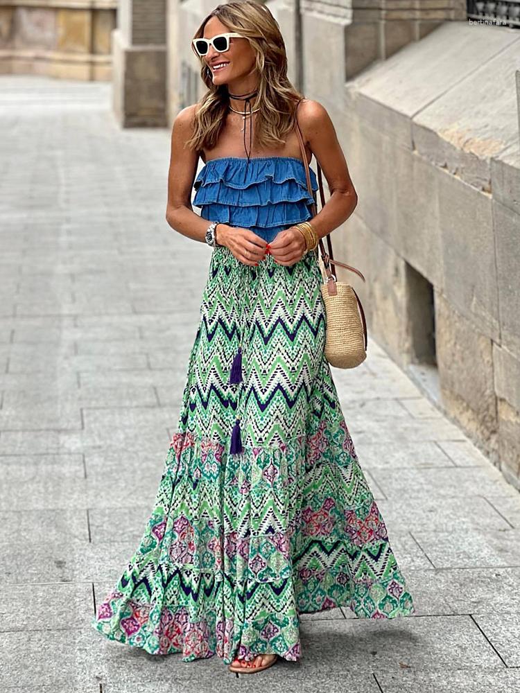 Skirts Fashion Printed Long Skirt Women Geometric Pattern Boho Retro A-line Lady Summer High Waist Casual Loose Beach Maxi, Green
Skirts Fashion Printed Long Skirt Women Geometric Pattern Boho Retro A-line Lady Summer High Waist Casual Loose Beach Maxi, Green