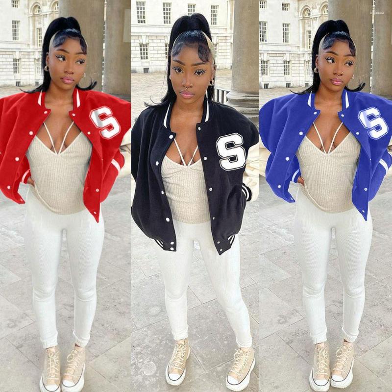 Women' Jackets Long Sleeve Baseball Bomber Jacket With Pockets Women Casual High Street Fashion Top Button Up Autumn Outerwear Clothes, Red 
Women' Jackets Long Sleeve Baseball Bomber Jacket With Pockets Women Casual High Street Fashion Top Button Up Autumn Outerwear Clothes, Red