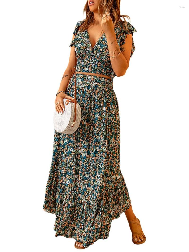 Two Piece Dress Women S 2 Summer Outfits Ruffle Sleeve V Neck Crop Tops Long Floral Skirt Set For Casual Daily, Colorful
Two Piece Dress Women S 2 Summer Outfits Ruffle Sleeve V Neck Crop Tops Long Floral Skirt Set For Casual Daily, Colorful