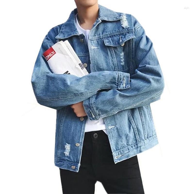 Men' Jackets Spring Autumn Men Hole Denim Jacket Fashion Single-breasted Loose Jeans Coats Mens Solid Color Locomotive Outerwear, Blue
Men' Jackets Spring Autumn Men Hole Denim Jacket Fashion Single-breasted Loose Jeans Coats Mens Solid Color Locomotive Outerwear, Blue