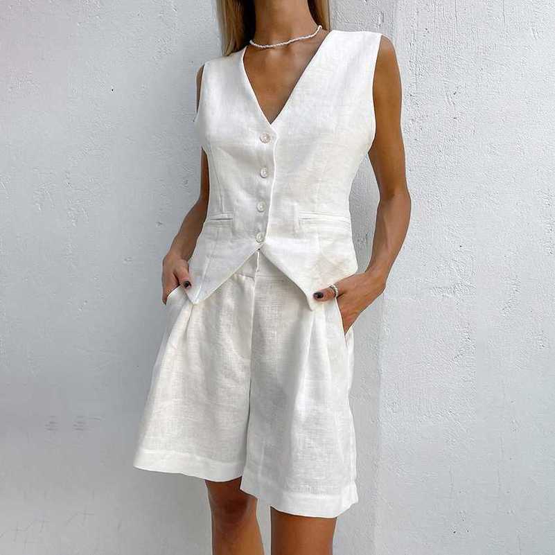 2023 Design Sense Cotton Linen Suit Vest Set Women's Summer Casual Sleeveless Tank Top Shorts Two Piece Set, Khaki
2023 Design Sense Cotton Linen Suit Vest Set Women's Summer Casual Sleeveless Tank Top Shorts Two Piece Set, Khaki
