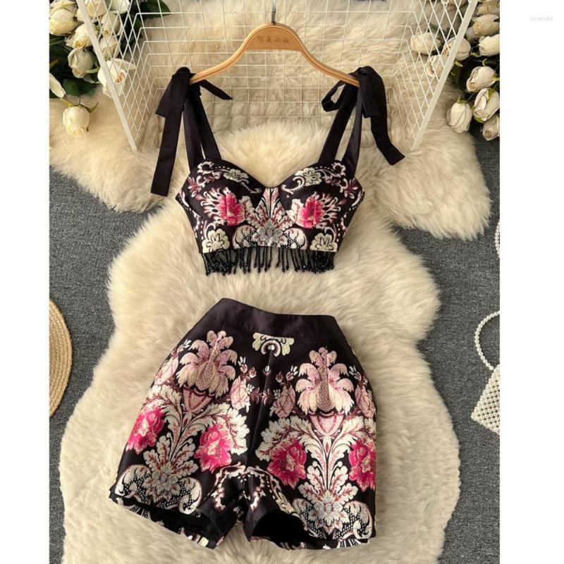 Women's Tracksuits Women's National Style 2 Pieces Suit Designer Runway Set Female Spaghetti Strap Fringed Printed Camis Top Shorts, Black
Women's Tracksuits Women's National Style 2 Pieces Suit Designer Runway Set Female Spaghetti Strap Fringed Printed Camis Top Shorts, Black