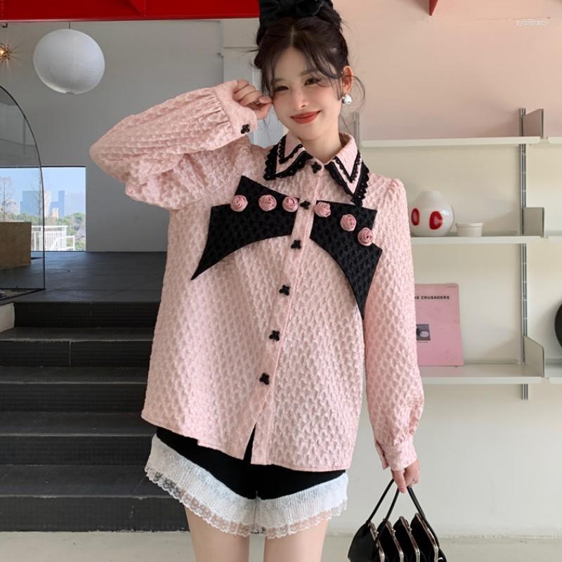 Women' Blouses Sweet Pink Shirts For Women Vintage Lapel Long Sleeve Patchwork Single Breasted Casual Loose Blouse Female Fashion 2023
Women' Blouses Sweet Pink Shirts For Women Vintage Lapel Long Sleeve Patchwork Single Breasted Casual Loose Blouse Female Fashion 2023