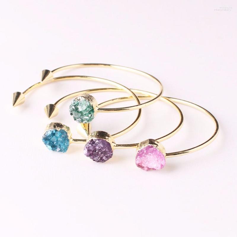 Bangle Druzy Trendy Unisex Semi Precious Beads Bracelet Bangles Round Natural Rock Quartz Crystal Charm Gold Color Cuff
Bangle Druzy Trendy Unisex Semi Precious Beads Bracelet Bangles Round Natural Rock Quartz Crystal Charm Gold Color Cuff