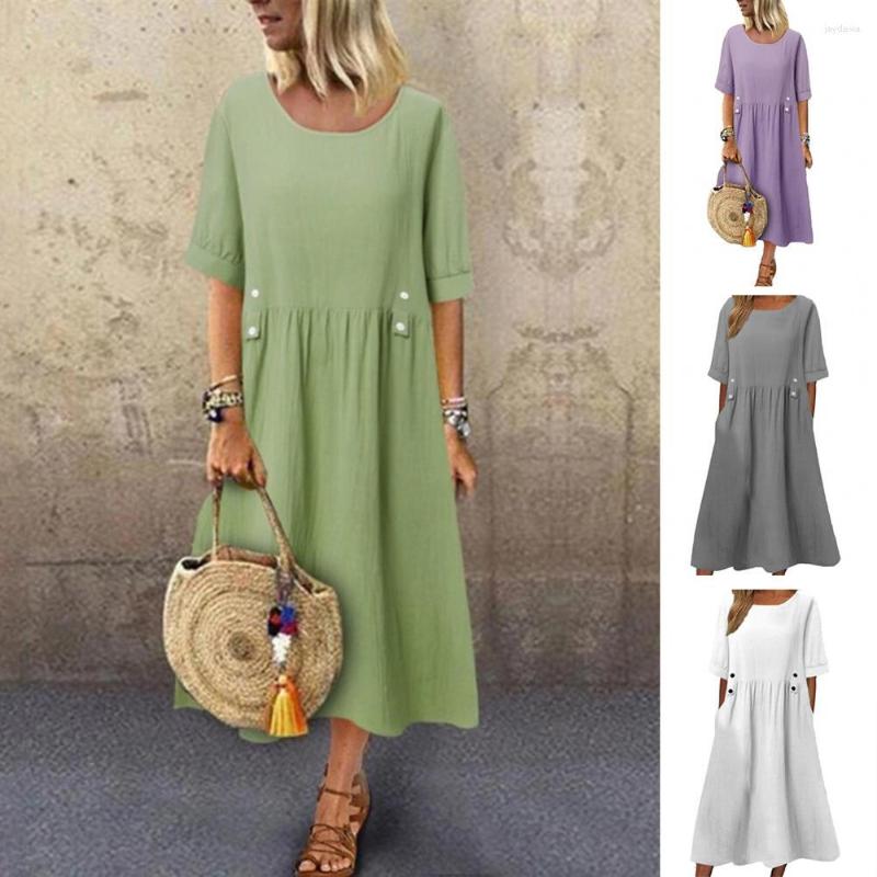 Casual Dresses Women Dress Loose Fit Mid Length Double Pockets Button Decoration Round Neck Short Sleeve Boho Style Summer Workwear, Grey
Casual Dresses Women Dress Loose Fit Mid Length Double Pockets Button Decoration Round Neck Short Sleeve Boho Style Summer Workwear, Grey