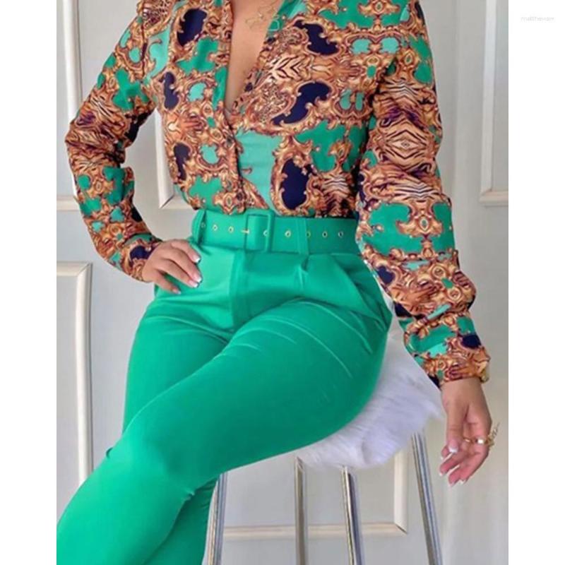 Women's Two Piece Pants 2023 Autumn Women Fashion Casual Suit Print Long Sleeve Top And With Belt Set, Green
Women's Two Piece Pants 2023 Autumn Women Fashion Casual Suit Print Long Sleeve Top And With Belt Set, Green