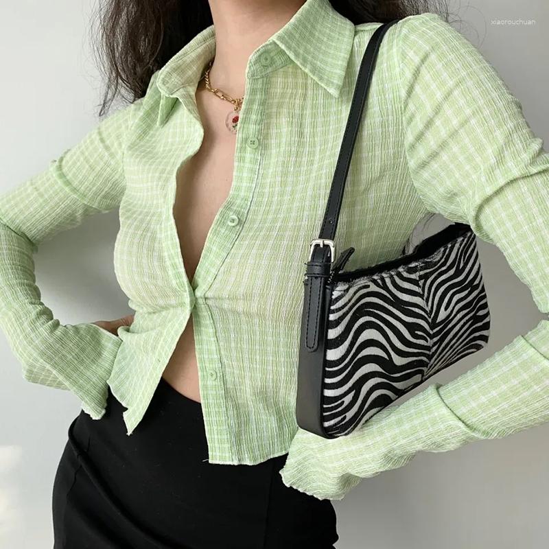 Women' Blouses Vintage Plaid Chiffon Women Shirts Summer Thin Long Sleeves Short Single Breasted Slim Tops Fashion Streetwear All Match, Green
Women' Blouses Vintage Plaid Chiffon Women Shirts Summer Thin Long Sleeves Short Single Breasted Slim Tops Fashion Streetwear All Match, Green