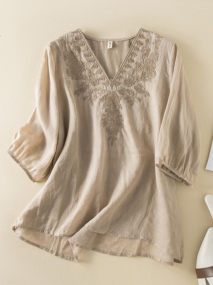 Women's Blouses 2023 Chic Ladies Embroidery V-Neck Cotton Linen Fashion Blouse 3/4 Sleeve Shirts Loose Women Summer Casual Vintage Shirt, Apricot
Women's Blouses 2023 Chic Ladies Embroidery V-Neck Cotton Linen Fashion Blouse 3/4 Sleeve Shirts Loose Women Summer Casual Vintage Shirt, Apricot