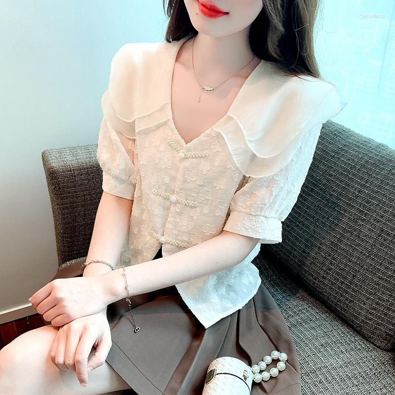Women' Blouses Summer Women Short Sleeved Solid Color Doll Neck Patchwork Mesh Lace Shirt Tops Blouse Vetement Femme Elegant C471, Apricot
Women' Blouses Summer Women Short Sleeved Solid Color Doll Neck Patchwork Mesh Lace Shirt Tops Blouse Vetement Femme Elegant C471, Apricot