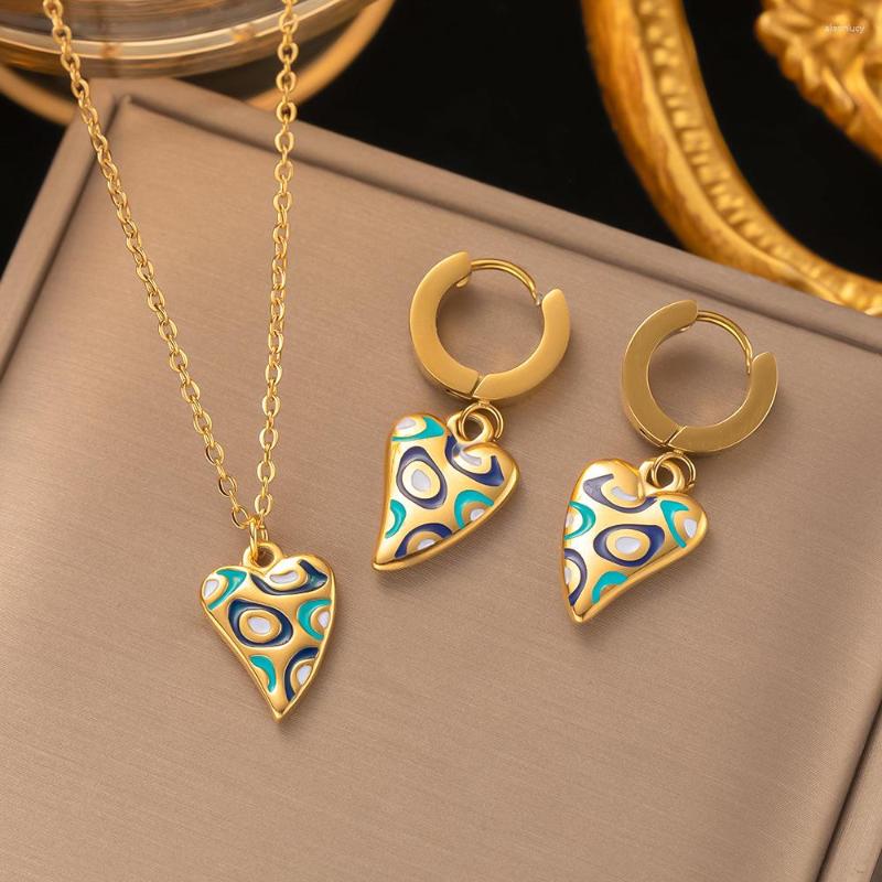 Necklace Earrings Set 316L Stainless Steel Fashion Enamel Heart Shape Ear Buckle 2023 For Women's Jewelry, Picture shown
Necklace Earrings Set 316L Stainless Steel Fashion Enamel Heart Shape Ear Buckle 2023 For Women's Jewelry, Picture shown