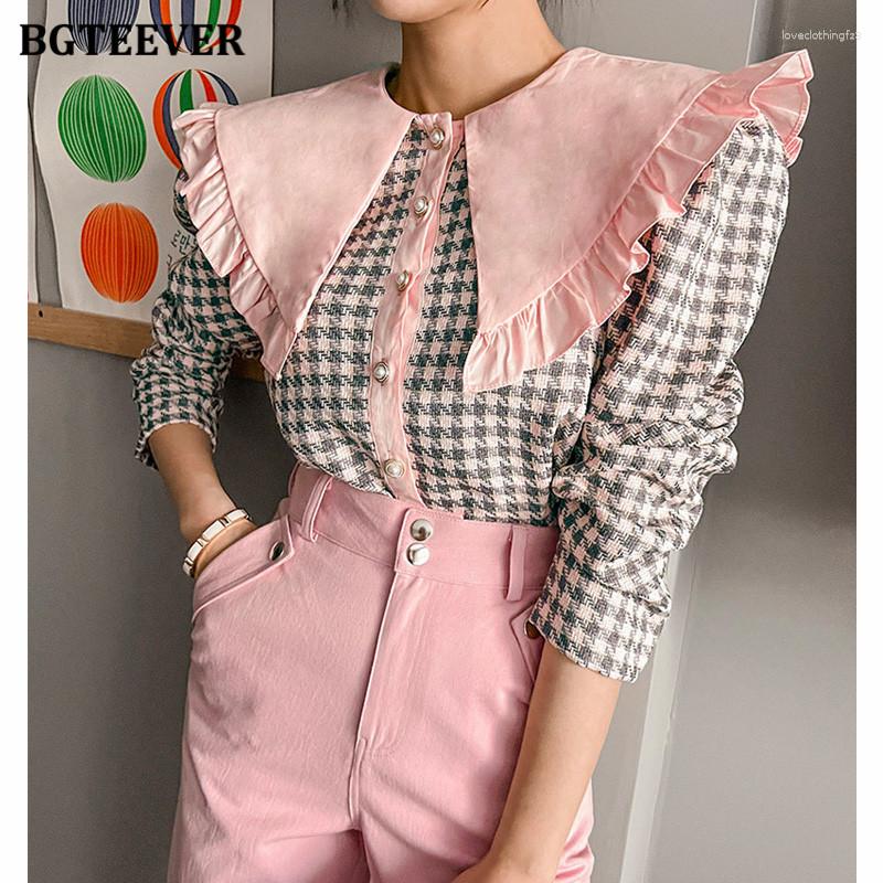 Women's Blouses BGTEEVER Spring Summer Lapel Patchwork Houndstooth Shirts For Women Elegant Long Sleeve Single-breasted Female Tops, Blue
Women's Blouses BGTEEVER Spring Summer Lapel Patchwork Houndstooth Shirts For Women Elegant Long Sleeve Single-breasted Female Tops, Blue